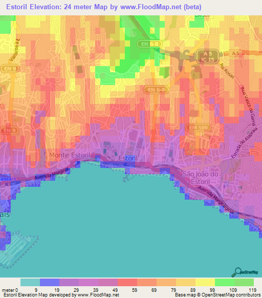 Elevation of Estoril,Portugal Elevation Map, Topography, Contour