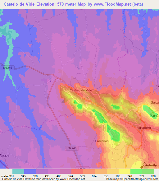 Castelo de Vide,Portugal Elevation Map