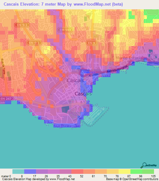 Elevation of Cascais,Portugal Elevation Map, Topography, Contour