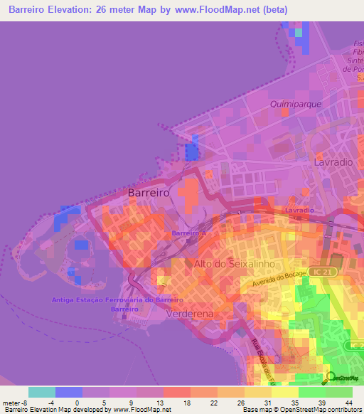 Barreiro,Portugal Elevation Map