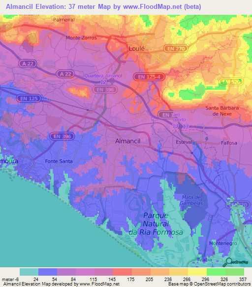 Almancil,Portugal Elevation Map