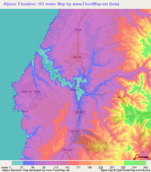 Aljezur,Portugal Elevation Map