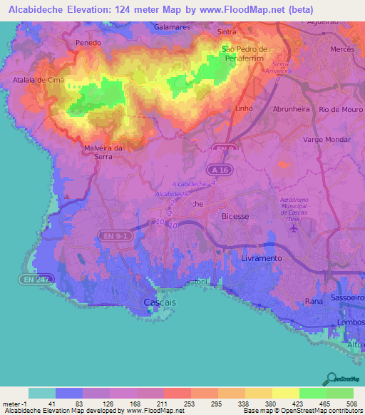 Alcabideche,Portugal Elevation Map