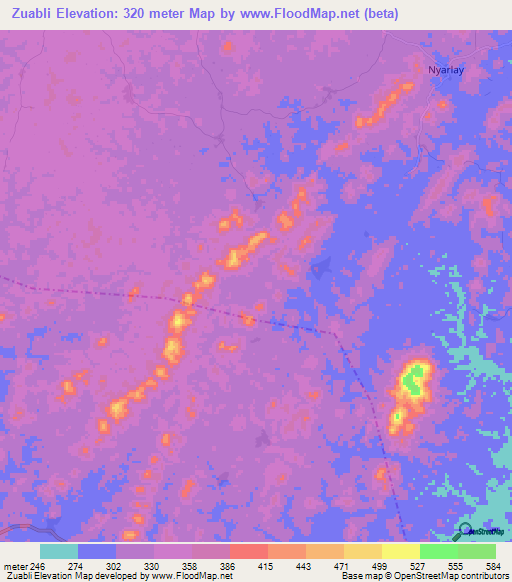 Zuabli,Liberia Elevation Map