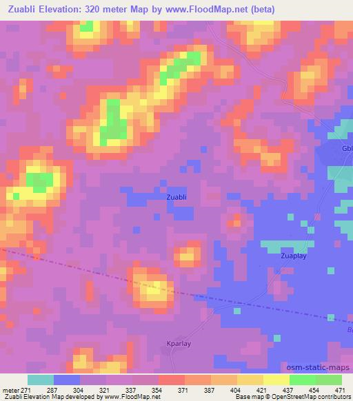 Zuabli,Liberia Elevation Map