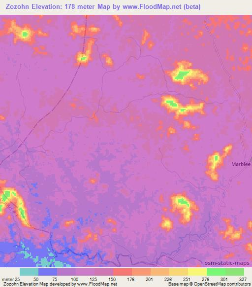 Zozohn,Liberia Elevation Map