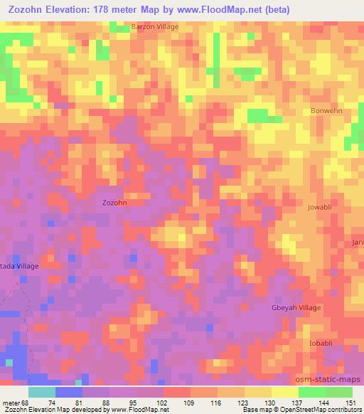 Zozohn,Liberia Elevation Map