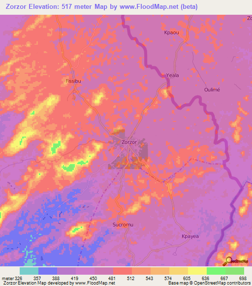 Zorzor,Liberia Elevation Map