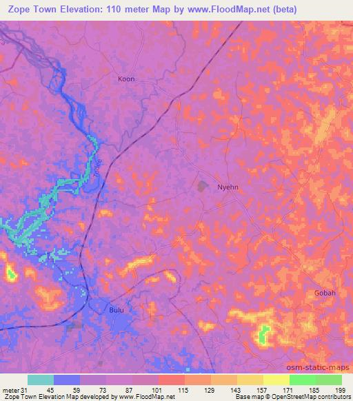 Zope Town,Liberia Elevation Map