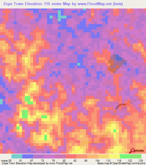 Zope Town,Liberia Elevation Map