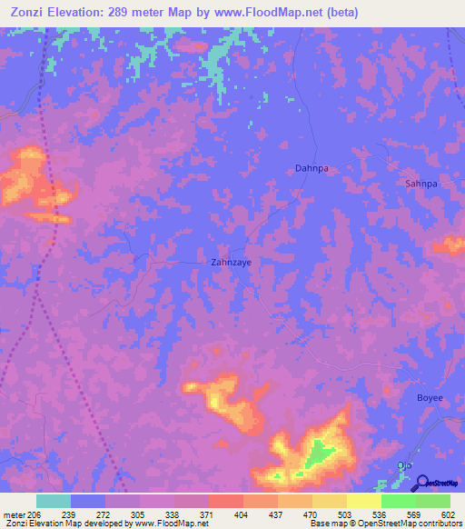 Zonzi,Liberia Elevation Map