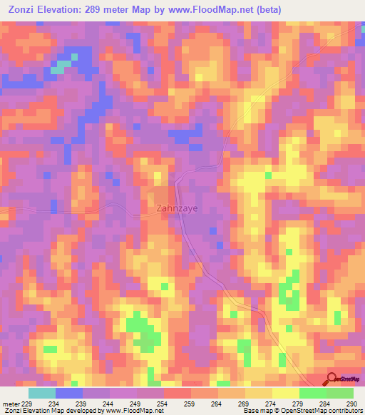 Zonzi,Liberia Elevation Map