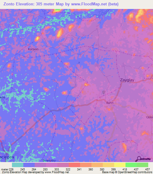 Zonto,Liberia Elevation Map