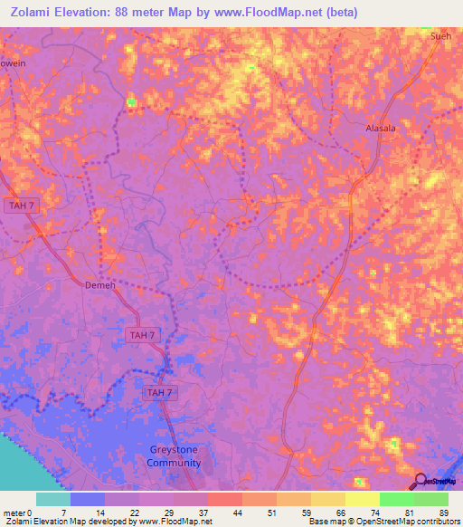 Zolami,Liberia Elevation Map