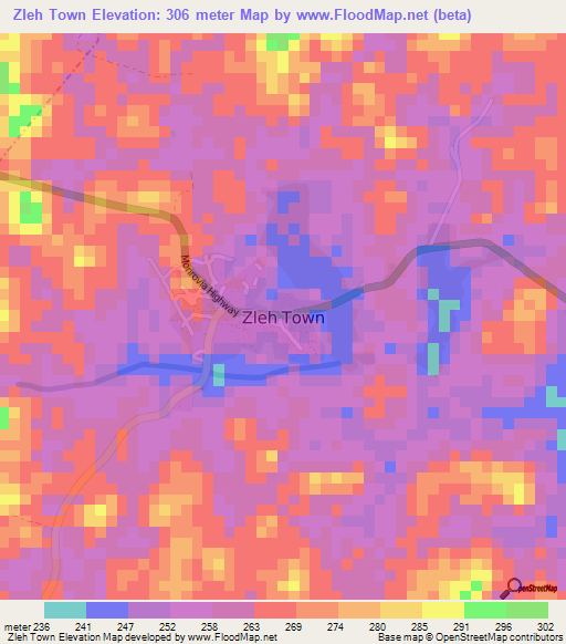 Zleh Town,Liberia Elevation Map