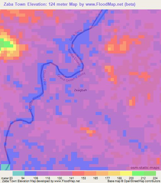 Zaba Town,Liberia Elevation Map