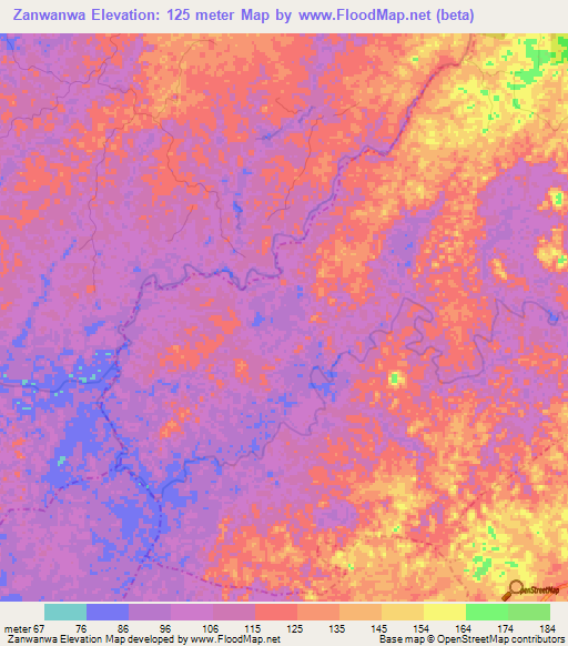 Zanwanwa,Liberia Elevation Map