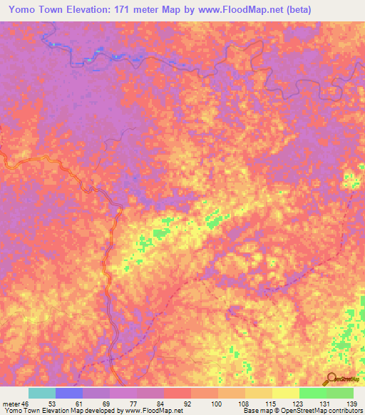 Yomo Town,Liberia Elevation Map