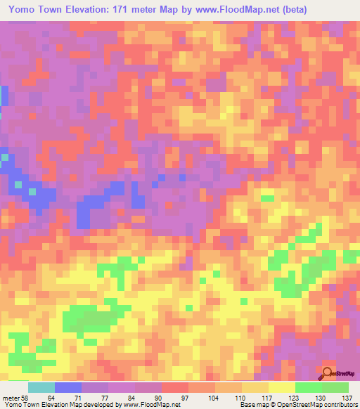 Yomo Town,Liberia Elevation Map