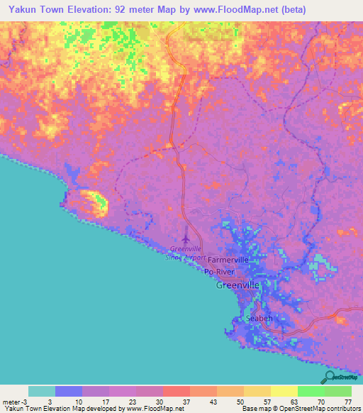 Yakun Town,Liberia Elevation Map