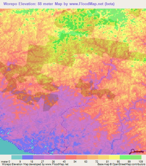 Worepo,Liberia Elevation Map