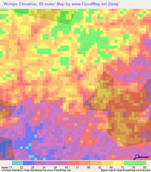 Worepo,Liberia Elevation Map