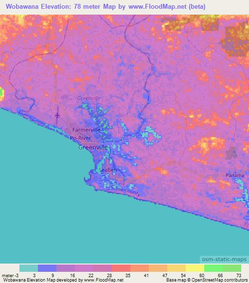 Wobawana,Liberia Elevation Map