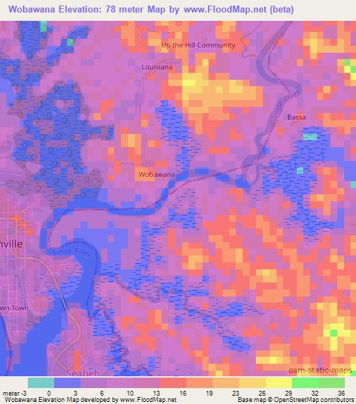 Wobawana,Liberia Elevation Map