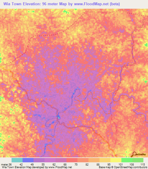 Wia Town,Liberia Elevation Map