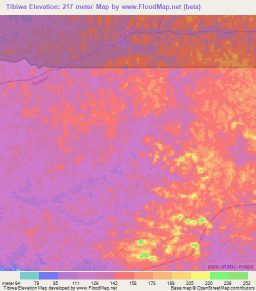 Tibiwa,Liberia Elevation Map