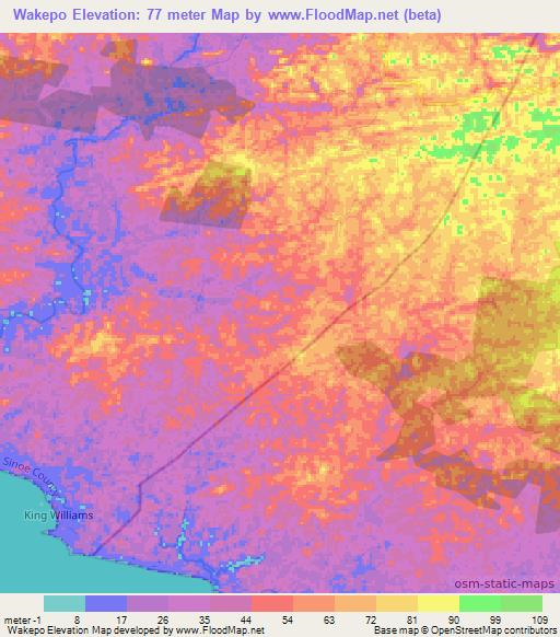 Wakepo,Liberia Elevation Map