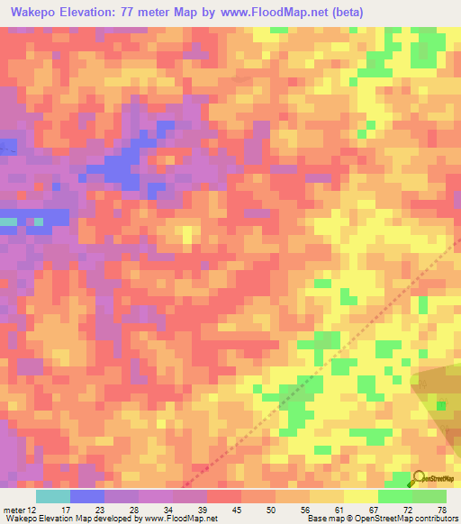 Wakepo,Liberia Elevation Map