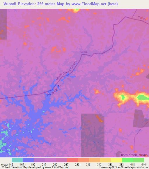 Vubadi,Liberia Elevation Map