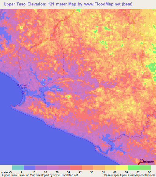 Upper Taso,Liberia Elevation Map