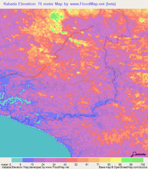 Kabada,Liberia Elevation Map