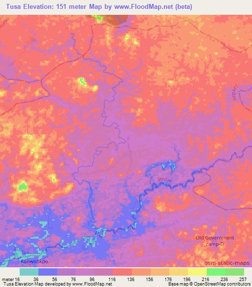 Tusa,Liberia Elevation Map