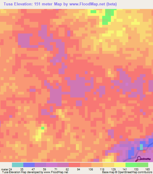 Tusa,Liberia Elevation Map