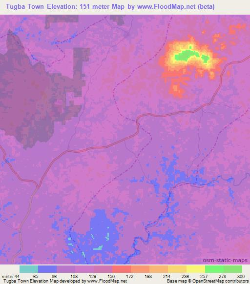 Tugba Town,Liberia Elevation Map