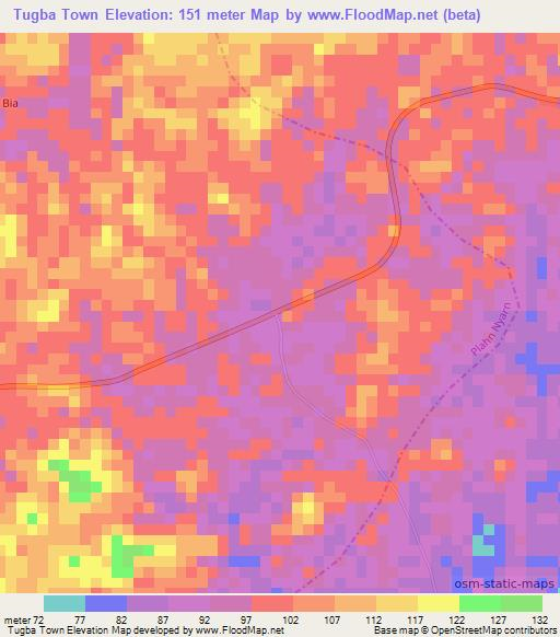 Tugba Town,Liberia Elevation Map