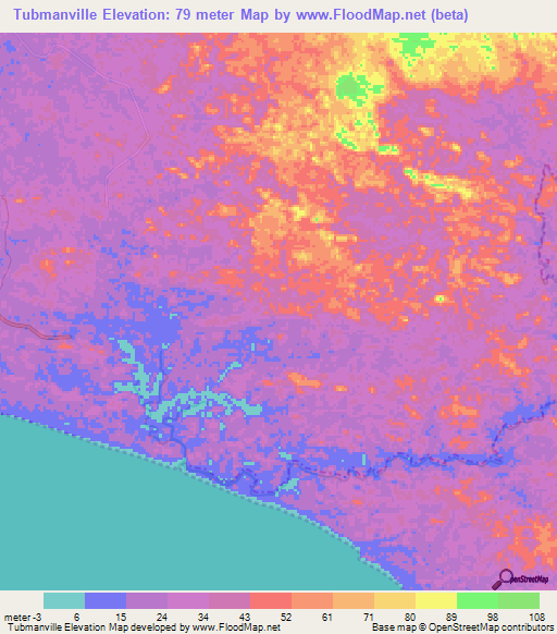 Tubmanville,Liberia Elevation Map