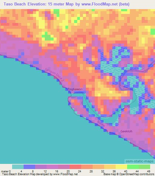 Taso Beach,Liberia Elevation Map