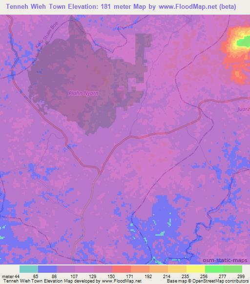 Tenneh Wieh Town,Liberia Elevation Map