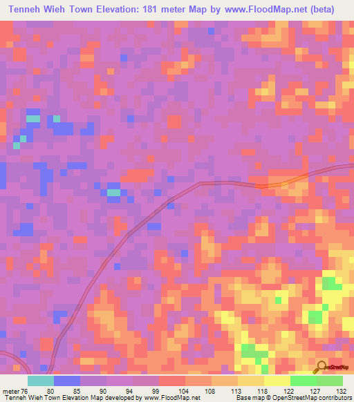 Tenneh Wieh Town,Liberia Elevation Map