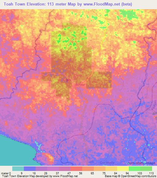 Toah Town,Liberia Elevation Map