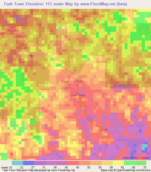 Toah Town,Liberia Elevation Map