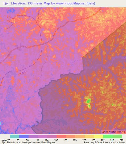 Tjeh,Liberia Elevation Map