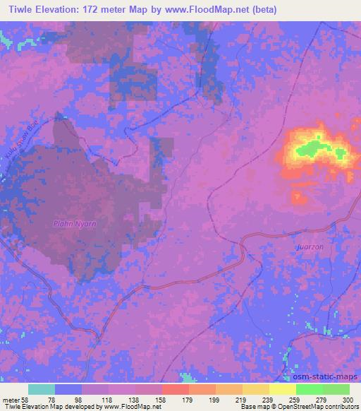 Tiwle,Liberia Elevation Map