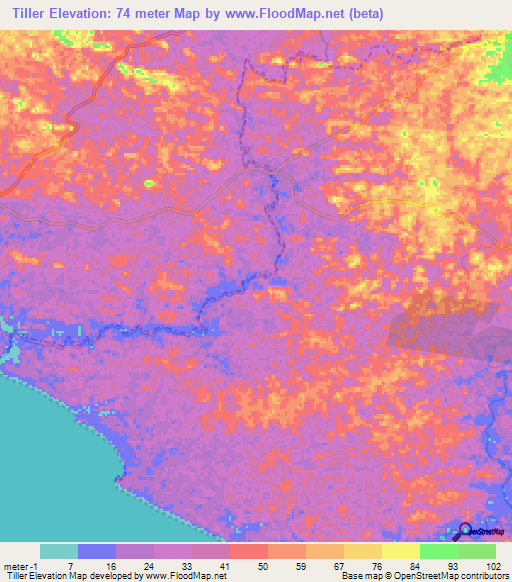 Tiller,Liberia Elevation Map