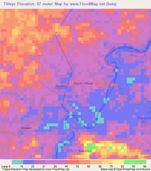 Tiiteye,Liberia Elevation Map