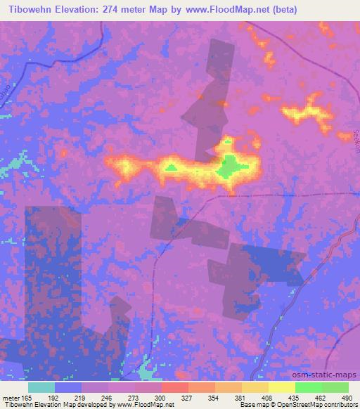 Tibowehn,Liberia Elevation Map